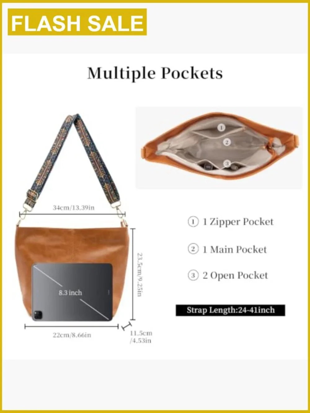 Vegan Leather Hobo Crossbody Tote Bag with Guitar Strap